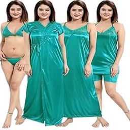 Women Nighty Set Pack of 6 Size WomenGirls(Free,M,L,XL) (M, Green)-image-96