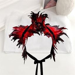 ELBME® Gothic Natural Feather Cape Shawl Shrug Stole Poncho Choker Collar Red Feather Clothing Shoes & Accessories | Womens Accessories | Scarves & Wraps-picture-25