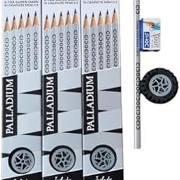 Doms Palladium Xtra Dark HB/2 Wooden Pencils Pack Of 30| Triangular Body, 3 Finger Comfortable Strong Grip| Smooth, Effortless Long & Bold Writing| Includes 3 E-Racer Erasers & 3 Long Point Sharpener-image-37