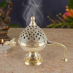 DSH Home Purifying Brass Dhuna Loban Burner Dhooni Dhoop Dani Dhuni Brass Table Dhoop Dani Incense Burner for Loban (Small)-32