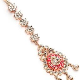 Rose Gold Plated Rose Gold Toned American Diamond Studed Tear Drop Mangtikka For Women & Gifts For Girls-image-3