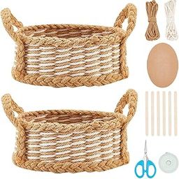 FREEBLOSS 2 Set Basket Weaving Kits Cotton Cord Weaving Kit for Kids for Beginners Basket Weaving Craft Handmade Weaving Gift for Kids-12