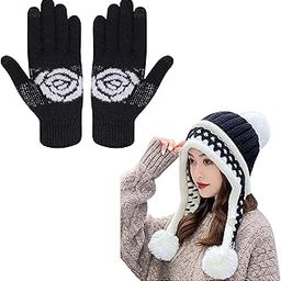 Tomorrow Pom Pom Beanie and Touch Screen Gloves Set for Cozy Winter Fashion - Soft Knit Hat and Thermal Gloves for Outdoor Winter Activities - Comfortable and Stylish in Cold Weather-95