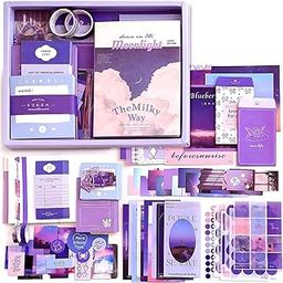 RANDEN 346pcs Journal Supplies Kit – Purple Aesthetic Scrapbook Stickers, Art Journal Pack, Bullet Planner DIY Decoration Paper, Vintage Notebook Craft Kit with Washi Tapes and Ephemera (Moonlight)-14
