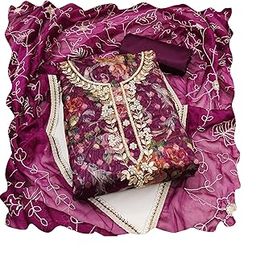 Women's Unstitched Top Bottom with Dupatta, Organza Floral Print Beads HandWork 2 Meter Top with Inner, Silk 2.4 Meter Bottom, Organza Embroidered 2.15 Meter Dupatta - MD_11342-image-9