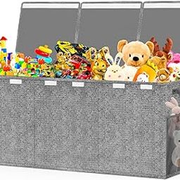 Beadsky Extra Large Toy Box Chest with Lids, Collapsible Sturdy Toy Storage Organizer, Kids Toy Boxes Bins Baskets for Boys, Girls, Nursery, Living Room, Playroom, 40"x14"x16" (Gray)-20