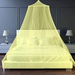 PANKHUDI Mosquito Net for Hanging Double Bed | King Size Embroidery Machardani | Nylon 30GSM Strong Net | Canopy Tent for Bedrooom -Yellow-picture-15