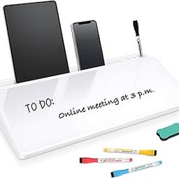 DOLLAR BOSS Glass Desk Whiteboard Small Dry Erase Board Desktop White Board with Storage Drawer Computer Keyboard Stand Desk Organizer Office Accessories School Supplies with 4 Markers 1 Eraser, White-image-89