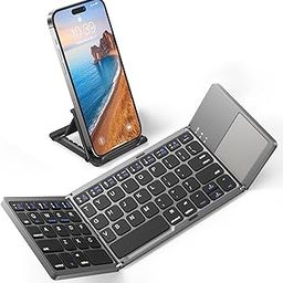 atdaraz Foldable Bluetooth Keyboard with Touchpad, Portable Wireless Keyboard with Stand Holder, Rechargeable Full Size Ultra Slim Pocket Folding Keyboards for Android Windows IOS Tablet & Laptop-Gray-image-72