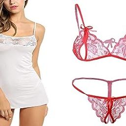 Women Babydoll Lingerie Full Slip Nightwear with Panty and Sheer Net Bra Panty Set, Small/Medium Size, Combo Pack of 2-image-16