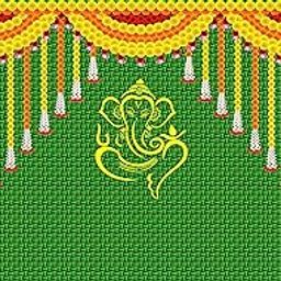 Ashvath Weaved Coconut Leaf with Yellow Ganesh ji Design Backdrop Cloth for Pooja Decoration Traditional Background Curtain Cloth for Festival Fabric-Polyester Taiwan fabric size 5 Feet Height and 8 Feet width(5 * 8) Washable Fabric-picture-0