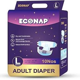 Econap Economy Adult Diaper l Old age Adult Diaper Tape Style Unisex - 10 count (L) with Odour Lock, Leak proof (Anti leak Cuffs),Anti - Bacterial & Deodorization and Cloth like back sheet - Waist Size 101-147 cms,40-58 Inch.-image-55