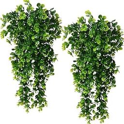 Dekorly 2 PCS Artificial Eucalyptus Leaf Rattan Fake Hanging Plant Faux Greenary Vine Outdoor UV Resistant Plastic Plants for Wedding Party Home Decor-image-66