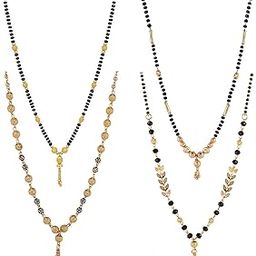 Soni Jewellery One Gram Gold Plated Combo of 4 Mangalsutra Necklace Pendant Tanmaniya Nallapusalu Black Bead Chain For Women and Girls-6