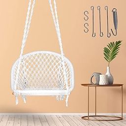Curio Centre Make in India Premium D Shape Cotton Home Swing & Hammock Chair with Complete Hanging Kit/Swing Chair Balcony/Swing Chair for Indoor for Outdoor(White)-image-92