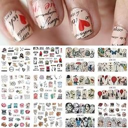 S.A.V.I 12 Sheets of DIY Nail Art Water Transfer Decals, Letters, News Paper, Love, Valentine's Day, Nail Stickers, Nail Tattoo Stickers-15