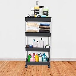 PULSBERY Plastic Multipurpose Storage Organizer Slim Rack Shelf With Wheels For Living Room, Office, Bedroom, Bathroom, Kids Room, Kitchen Trolley (Black, 4 Layer)-18