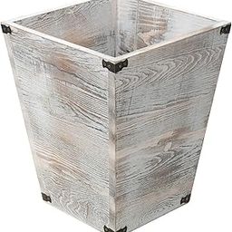 Liry Products Rustic Whitewashed Torched Wood Square Waste Basket Recycle Bin Trash Can Decorative Metal Brackets Whitewashed Wooden Garbage Container Ash Holder Bedroom Living Room Home Office-14
