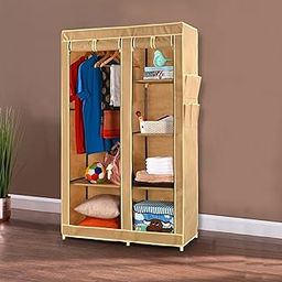FAVOORA 2- Door Foldable Wardrobe, 6 Racks- Beige-17