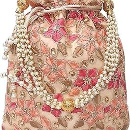 Women's Polti Bag with Pearl Handle and Tassel - Bridal Ethnic Traditional Casual Purse/Clutch/Handbag, 20 L X 2 W X 23 H Cm-0