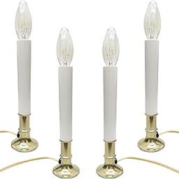 Romasaty - Christmas Electric Candle Lamp with Gold Plated Base, Electric Candlesticks with C26 Bulb Clear Lights, Window Lights for Holiday Party Decoration, 4 Pack-image-17