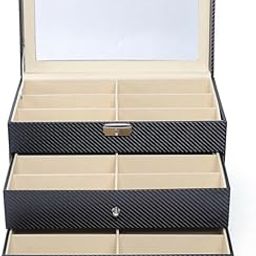 Sunglasses Storage Box Multi Sunglasses Organizer Eyeglasses Eyewear Display Case Jewellery Watch Organizer 3 Layers 18 Grids Drawer Type Top Glass Cover Design-image-10