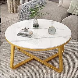ME MAHARANI ENTERPRISES Modern Round Coffee Table with Marble Top, Gold Metal Base,Stylish Marble Look Center Table Living Room Furniture Sofa Side Table-picture-12