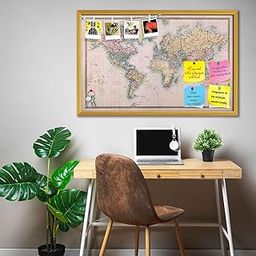 ArtzFolio World Map On Mercators Projection Circa 1860 Printed Bulletin Board Notice Pin Board Soft Board | Golden Frame 24.6 X 16Inch-image-1