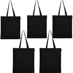 Women's Cotton Canvas Tote Bag with Zipper, Reusable 100% Eco-Friendly- Natural (Pack Of 5) Black-image-76