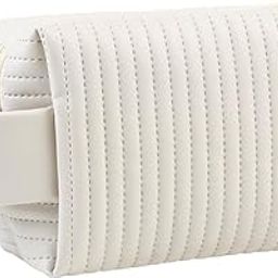 ZENOVISTA Small Makeup Bags, Small Cosmetic Pouch, Small Cosmetic Bags, Zipper Pouch, PU Leather Striped Design Waterproof Travel Toiletry Bag with Handle for Women Gifts, (White) (Beige)-48