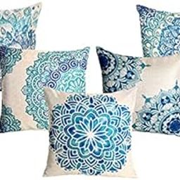 Home9ine Premium Jute Digital Printed Cushion Pillow Cover, Set of 5 (16x16 Inch, Multi-Mandala)-image-3