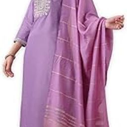 Cotton Blend Embroidered Kurta with Pants and Dupatta Set | Ethnic Set | Suit Set | Kurta Set | Wedding Suit Set for Women-image-98