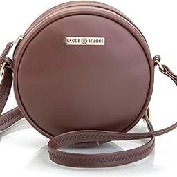 Vegan Leather Handmade Classic Round Sling Bag for Women and Girls.-image-85