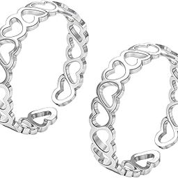 92.5 Sterling Silver Toe Rings for Women | 92.5 Sterling Silver Adjustable Contemporary Style & Stunning Shine | Lovely Gift - Hollow Heart-image-49
