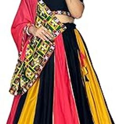 Women’s Fully Stitched Rayon Cotton Lehenga Choli Set with Real Mirror Border Work & Belted Blouse | Sleeveless Blouse with Extra Sleeve Fabric |Free Size up to 44 & 6m Flair |-7