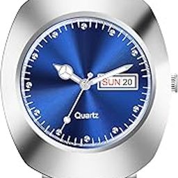 Quartz Men's Watch with Blue Dial, Day-Date Display, Stainless Steel Band, Silver-image-35