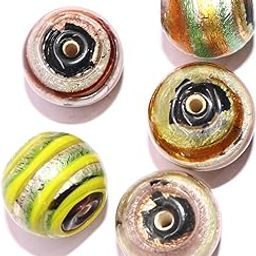 The beads kraft®Handmade Silver Foil Mirror Glass Beads Multicolor Tone 13 MM Round Strip Mix Beads 100 Grams(Approx 27 Pieces)Jewelary making,Hobby Crafts,Craft Supply,Necklace, Bracelet,Decoration.-picture-22
