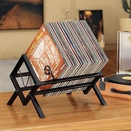 EKNITEY Vinyl Record Storage Holder - Metal Vinyl Display Shelf, 80-100 LP Storage, Small Bookshelf/Bookcase Organizer for Albums, Book, Magazine, Files, Cookbook Easy to Assemble(Black)-31