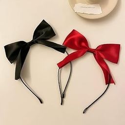 H-Style Store 2 PCS Bow Headband Red Bowknot Headbands for Women Girls|Black Bows Hair Hoop for Women Bowknots Hair Bands Handmade Bows Head Band|SAME COLOR AS SHOWN-image-10