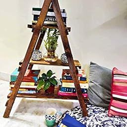 Wooden Ladder Shelve Bookshelf Finish Pine Wood Shelf Home Decorative for Showpiece Plant Stand - 3 Feet-15