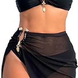 Women's 3 Piece Tie Backless Bandeau Bikini Set Tube Ring High Waisted Swimsuit with Cover Up Beach Skirt-image-51