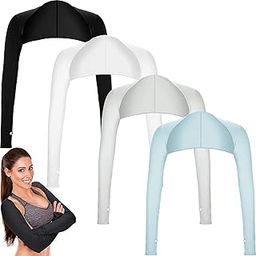 Women Cooling Shawl Arm Sleeve, Sun Protection Shrug, Breathable and Comfortable for Golfing, Driving, Riding, Fishing(Fresh Colors, 4 Pieces), White&Blue&Black&Grey, 0-image-47