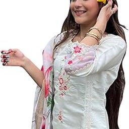 Kurta Set with Dupatta | Viscose Roman Silk Embroidered Kurta Set for Women | Women's Ethnic Casual Kurti Set |Kurta Pant Festive Suit-image-68
