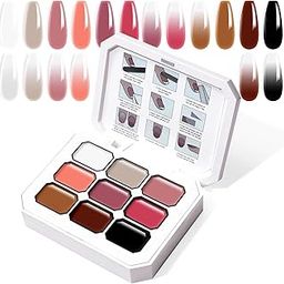 THR3E STROKES Solid Cream GelPolish Set, 9 Colors Pudding Gel Nail Polish Palette with Nail Brush, Nude Pink Orange Red Solid Gel Polish Nail Art Kit Soak Off Portable Gift for Girls/Friend DIY Home (B)-image-22