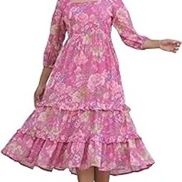 Women's Pink Georgette Floral Printed Tiered Dress-image-62