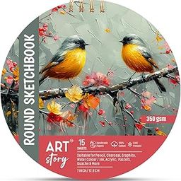 Little Birdie Art Story Round Sketch Book With Gold Wiro Dia 350gsm 15 Sheets (7inch)-image-70