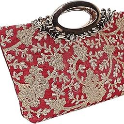 Kuber Industries Handcrafted Embroidered Clutch Bag Purse Handbag for Bridal, Casual, Party, Wedding, Metal Handle (Maroon) CTKTC034216-image-57