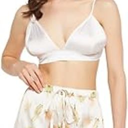 Women's Satin Leaf Print 3 Piece Nightwear Set Short Sleeve Pajama-image-10