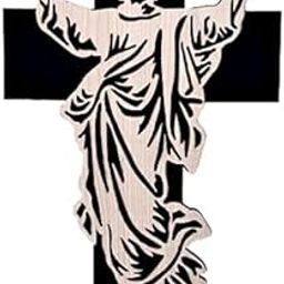 Wooden Jesus Cross Wall Hanging (white and matte black) Imported Quality, 30 cm x 19 cm, Home Decor-image-53