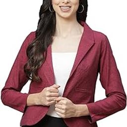 Women Burgundy Solid Pure Cotton Blazer with Shawl Collar-image-18